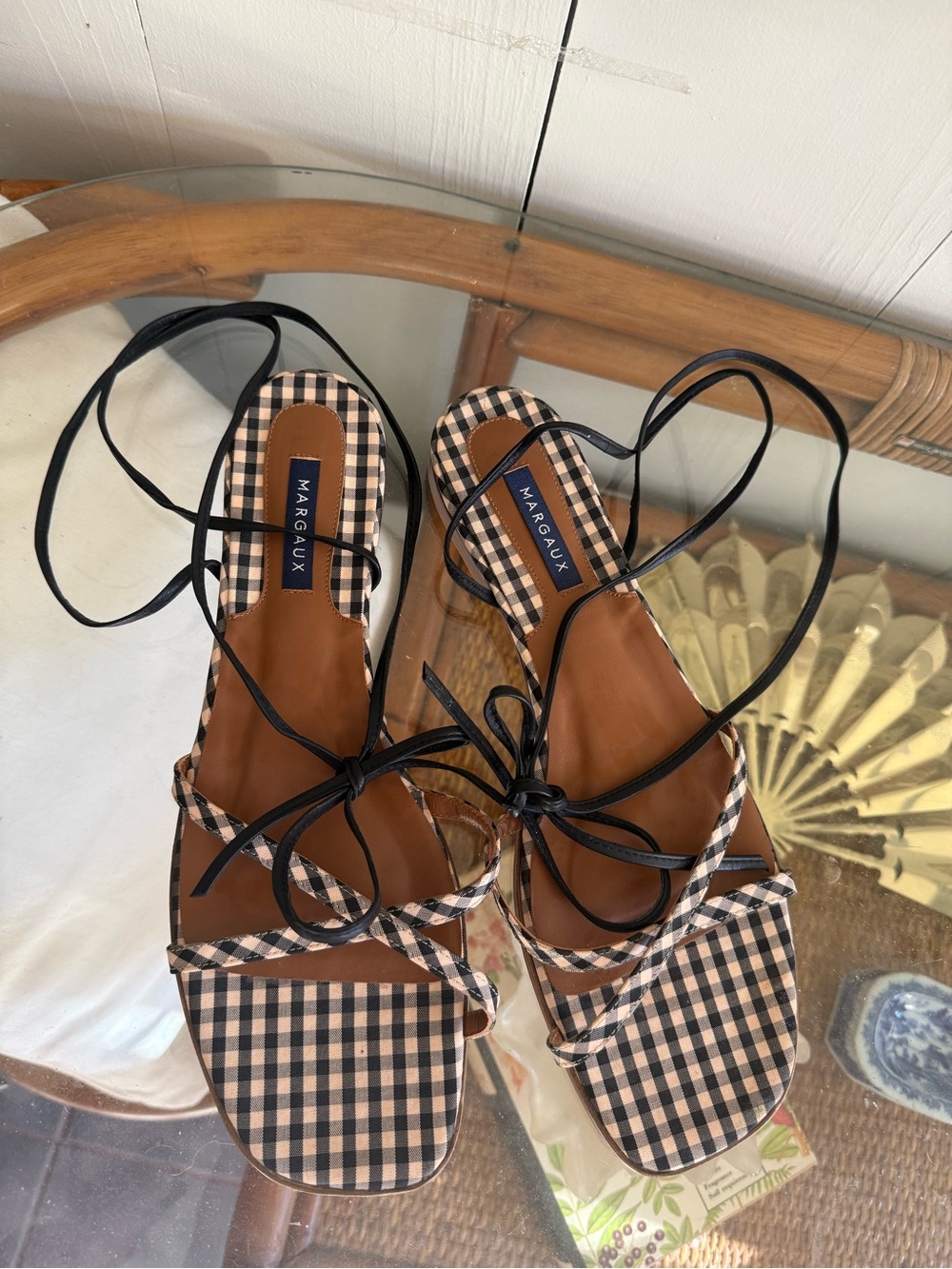 Margaux The Flat Sandal Gingham Lace-Up Sandals Size 42 Handmade Spain